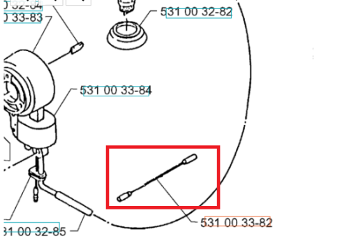 Przewód montażowy dmuchawy Husqvarna 140B, czarny, prostokątny z zaokrągleniami, z metalowymi końcówkami. Na schemacie w pozycji leżącej, z widocznym mocowaniem i miejscem złączenia.