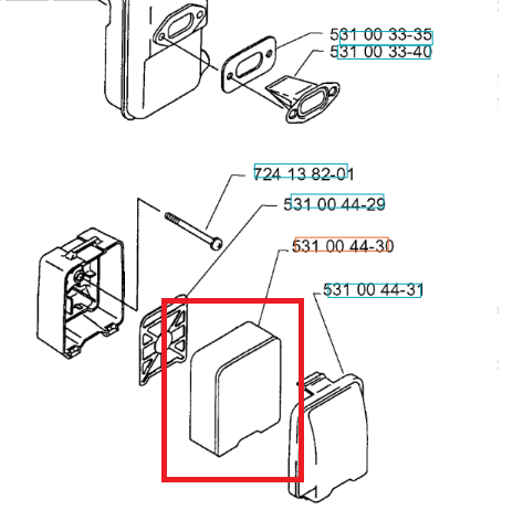 Filtr powietrza dmuchawy 140B Husqvarna w kolorze szarym, w formie prostokątnej skrzynki z widocznymi mocowaniami. Ujęcie przedstawia produkt z boku, z detalami w widocznej teksturze obudowy. Element jest zmontowany, gotowy do użycia.