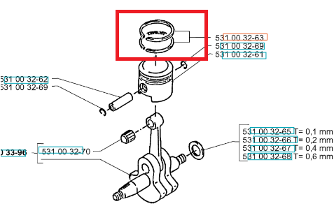 Metalowy pierścień tłoka do dmuchawy Husqvarna 140B/145BT, okrągły, widoczny z góry, z wyraźnymi oznaczeniami i numerami części, na prostym tle ułatwiającym identyfikację.