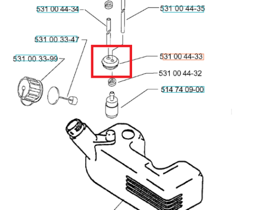 Pierścień uszczelniający dmuchawy Husqvarna, srebrny, okrągły z otworem, oznaczony na czerwono na rysunku technicznym. Produkt pionowo na białym tle.
