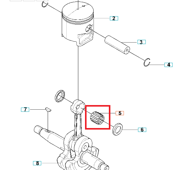 Łożysko dmuchawy 150BF Husqvarna, cylindryczne z rowkami, na tle schematu silnika, bez dodatkowych detali, w centrum rysunku technicznego.