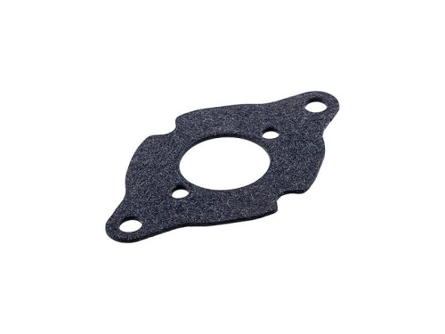 Uszczelka gaźnika dmuchawy 132HBV Husqvarna w kolorze czarnym, wykonana z teksturowanego materiału. Owalny kształt z centralnym otworem oraz dwoma bocznymi otworami mocującymi. Produkt leży na płaskiej powierzchni, na jednolitym tle.