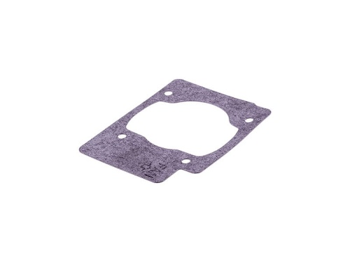 Szara uszczelka cylindra dmuchawy Husqvarna 580BTS, prostokątna z wycięciem i czterema otworami montażowymi, na białym tle, z gładką teksturą i oznaczeniem w dolnym rogu.