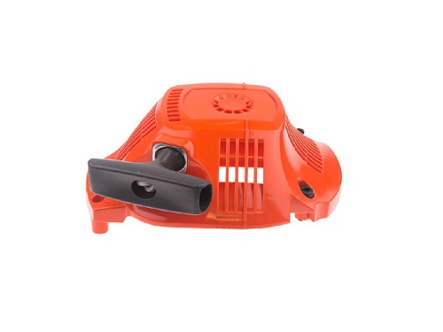 Rozrusznik kompletny pilarki Husqvarna 445e/450e w kolorze intensywnej pomarańczy. Produkt widoczny z przodu na prostym tle, z uchwytem rozruchowym i wentylacją. Wyraźnie widoczne są detale konstrukcyjne i logo producenta.