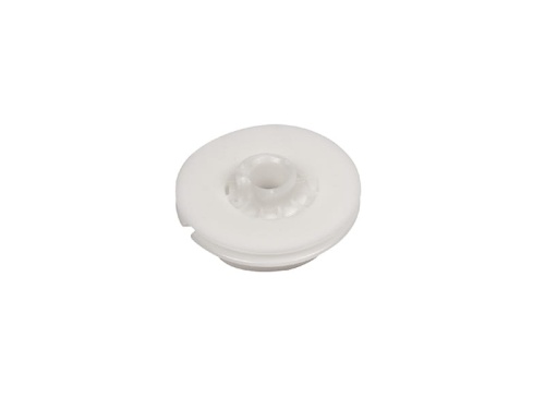 Koło linowe do pilarki Husqvarna 435e/440e/450e w kolorze białym, okrągłe z wgłębieniem na środku i wyżłobieniem na krawędzi. Produkt przedstawiony z boku na jednolitym tle, ukazujący szczegóły konstrukcji.