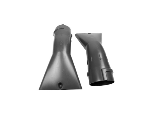 Zespół dyszy dmuchawy Husqvarna 580BTS, czarny, prostokątny, gładki, z mocowaniami. Elementy połączone, boczny widok, przeznaczone do ogrodowych systemów dmuchawy.