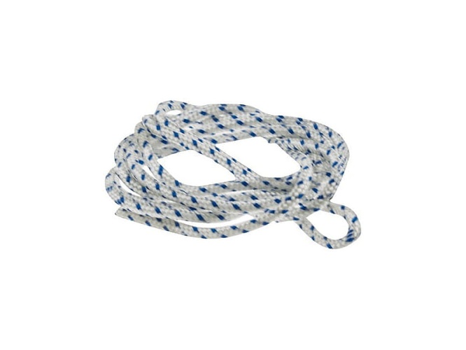 Zestaw trwałych, elastycznych linek dmuchawy 125BVX Husqvarna w biało-niebieskim splocie, zwiniętych spiralnie dla wygodnego przechowywania.