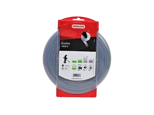 Linka tnąca Duoline OREGON 2,4 mm, 90 m na szpuli z etykietą i instrukcją. Do ogrodu, idealna do kosiarek i podkaszarek.