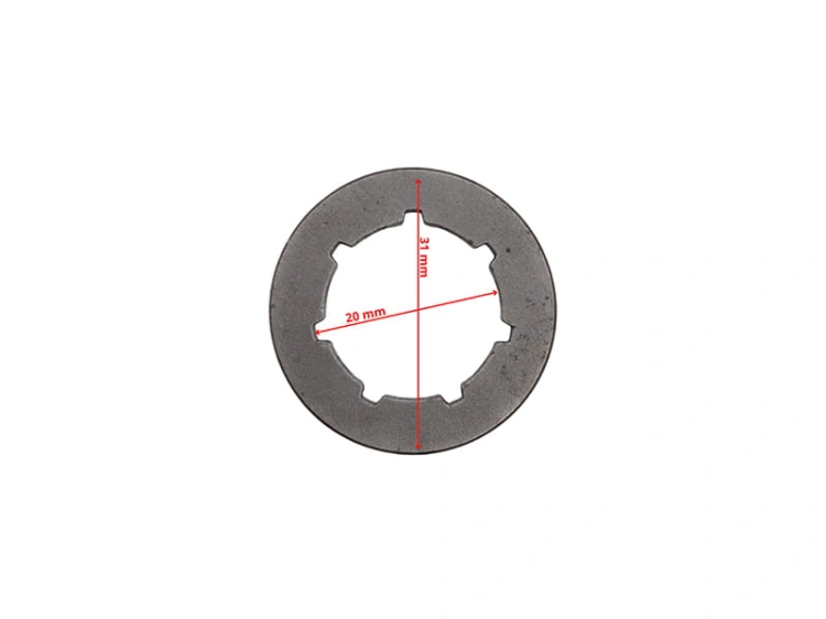 Kółko pływające o średnicy 31 mm i wewnętrznym wymiarze 20 mm, wykonane z metalowego materiału. Widoczne ząbkowane krawędzie. Ujęcie frontalne, ukazujące detal konstrukcji. Tło białe, co podkreśla produkt.