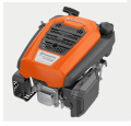 Silnik HS 166A w kolorze pomarańczowym z czarnymi detalami, zamontowany w pozycji leżącej. Widoczne logo Husqvarna oraz techniczne oznaczenia. Zbliżenie na wlot powietrza i elementy silnika, bez tła, na jednolitym białym tle.