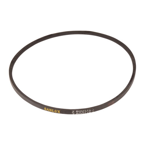 Pasek napędowy kosiarki Husqvarna LB 256S w kolorze czarnym. Owalny kształt, materiał gumowy o gładkiej fakturze. Widoczne oznaczenia SANLUX Z 800LI w kontrastującym kolorze. Produkt leżący na białym tle, ukazujący pełną długość.