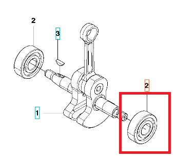 Łożysko wykaszarki 236R/541RS Husqvarna, zbliżenie na okrągły element, widoczny z boku. Część o gładkiej, metalowej powierzchni, z wyraźnymi rowkami. Ułożenie poziome, w kontekście montażu w urządzeniu, na jednolitym tle.