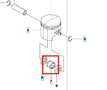 Łożysko wykaszarki Husqvarna 143 RII/543RS, widoczne w zbliżeniu, z przesuniętym widokiem na detale. Elementy metalowe w kolorze szarym, cylindryczny kształt. Czyste linie, brak logo. Wkładka do mocowania, część konstrukcji urządzenia.