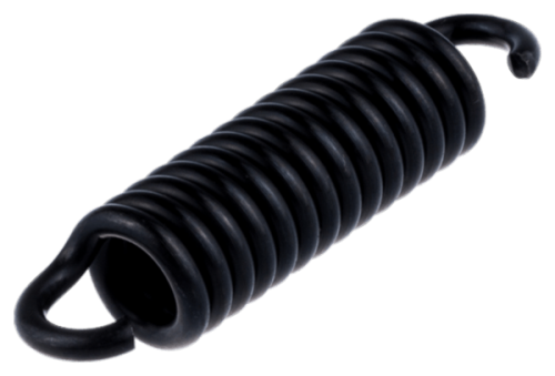 Sprężyna sprzęgła do wykaszarki Husqvarna 443RB/541RB w kolorze czarnym, wykonana z metalu, z charakterystycznym spiralnym kształtem i zapięciem na końcach. Ujęcie z boku, ukazujące całą długość sprężyny.