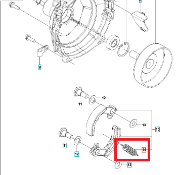 Metalowa sprężyna sprzęgła do wykaszarki Husqvarna 443RB/541RB, podłużna, widoczna z boku na neutralnym tle z detalami montażowymi i numerem części.