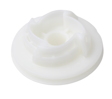 Koło linowe pilarki Husqvarna 545 Mark II/550XP Mark II w kolorze białym, z wklęsłym środkiem i dwoma wycięciami. Produkt widoczny frontalnie, z prostym tłem, idealny do użycia w pilarkach łańcuchowych, o średnicy około 10 cm.