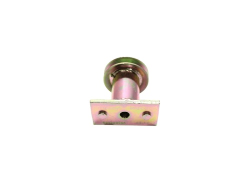 Adapter/piasta noża do kosiarki Husqvarna w metalicznym kolorze, w formie cylindrycznej z kwadratową płytką na dole. Widok frontalny, produkt leży na białym tle. W płytce znajdują się dwa otwory montażowe.