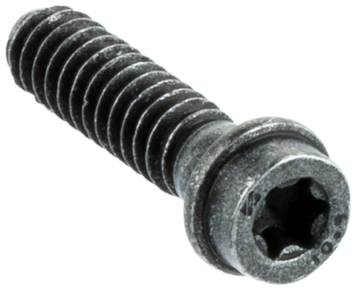 Śruba wychwytnika pilarki Husqvarna 550XP/562XP w kolorze ciemnoszarym. Widok z boku, ukazujący gwint oraz główkę z otworem sześciokątnym. Produkt o klasycznym kształcie, metalowy, idealny do narzędzi elektrycznych. Tło jednolite.