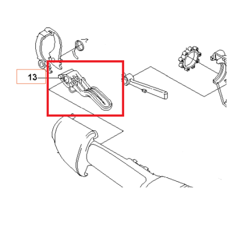 Dźwignia gazu wykaszarki 325P4, wyraźnie widoczna z boku, ma ergonomiczny kształt, wykonana z ciemnego plastiku. Posiada teksturowaną powierzchnię dla lepszego chwytu i wyraźny symbol gazu. Element jest umieszczony na białym tle.
