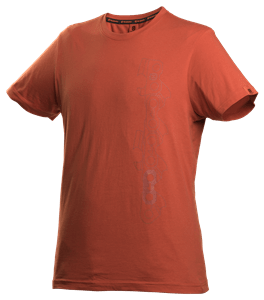 Czerwony T-shirt Husqvarna Xplorer unisex, wykonany z miękkiego materiału bawełnianego. Widoczny delikatny nadruk na przodzie. Prezentowany w pozycji stojącej na białym tle, z klasycznym okrągłym dekoltem i krótkimi rękawami.