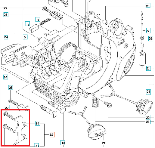 Ostroga pilarki 130,135 Mark II,240: metalowy element montażowy w kształcie litery L z gwintami i zaokrąglonymi końcami, widok boczny na tle schematu mechanicznego na białym tle.