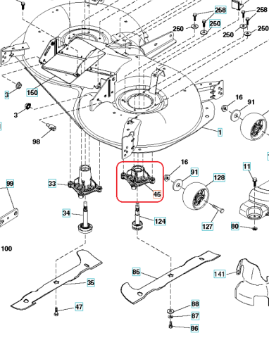 Adapter noża do traktorów Husqvarna TC142/TC338, czarny, z czterema mocowaniami i okrągłą podstawą, z oznaczeniem numeru części. Widok boczny na białym tle, zbliżenie.