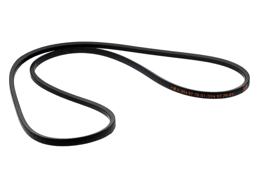 Czarny pasek napędowy Rider R214C/R216 z pomarańczowymi napisami, podwójna pętla, gładka i elastyczna faktura, na białym tle z detalami konstrukcji.