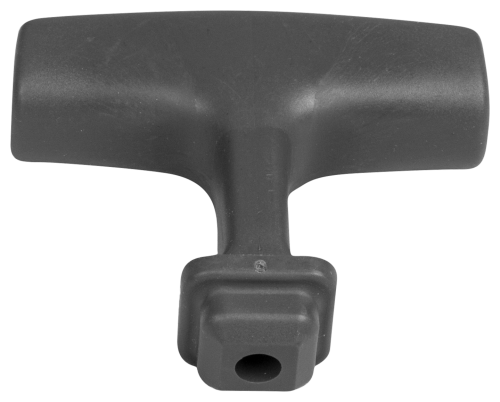 Uchwyt rozrusznika pilarki Husqvarna 137/wykaszarki 124R w kolorze czarnym, wykonany z trwałego tworzywa sztucznego. Zbliżenie na ułożony produkt, ukazujący jego prostokątny kształt i otwór montażowy. Brak logotypów lub dodatkowych oznaczeń.