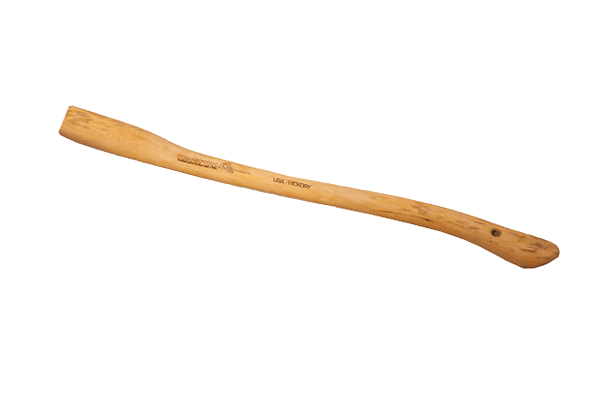 Stylisko hikorowe o długości 80 cm z logo, wykonane z drewna hikorowego. Na zdjęciu leży poziomo na białym tle, ukazując naturalny kolor drewna oraz gładką powierzchnię. Brak dodatkowych detali na uchwycie.