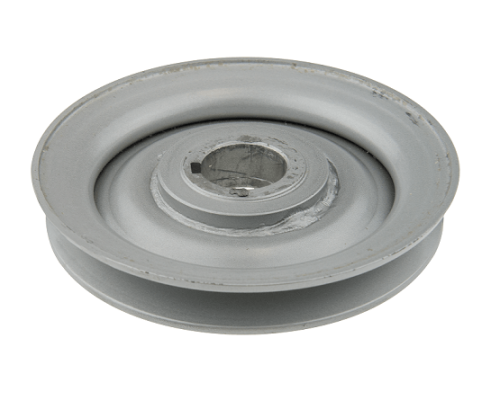 Koło pasowe Rider P524/R418Ts Husqvarna w kolorze szarym, okrągłe, z gładką powierzchnią i otworem centralnym. Ujęcie z boku, eksponujące kontury i detal obróbki. Produkt na jednolitym tle, wyraźnie widoczny.