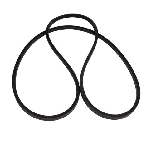 Pasek napędowy Rider R418Ts/R418Ts AWD Husqvarna w kolorze czarnym, wykonany z gumy, o elastycznym, gładkim wykończeniu. Produt ukazany w pozycji leżącej, z widocznym, podwójnym zgięciem. Proste białe tło, ułatwiające widoczność detali.