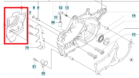 Czarna osłona karteru do pilarki Husqvarna 555/560XP, wykonana z trwałego materiału, z otworami montażowymi i mocowaniami, pokazana na schemacie w pozycji poziomej.