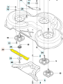 Schemat noża Husqvarna R418Ts/R422Ts z metalowymi częściami, dwoma otworami montażowymi i żółtym elementem tnącym. Całość srebrna z wyraźnymi detalami.