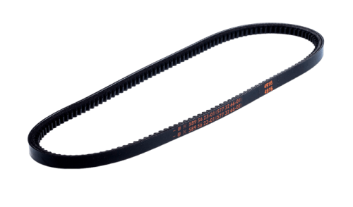 Pasek Rider R418Ts AWD/RC318T Husqvarna, czarny, gumowy, o gładkiej powierzchni z wyraźnymi oznaczeniami. Widok z boku, leżący na białym tle, prezentujący swój okrągły kształt oraz teksturę. Idealny do zastosowania w urządzeniach Husqvarna.