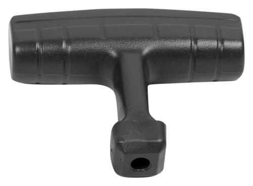 Uchwyt linki rozrusznika do pilarek Husqvarna 254, 340 i wykaszarki 240R, czarny, plastikowy, prosty kształt, z otworem montażowym, widoczne detale faktury na frontalnym ujęciu.