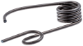 Sprężyna ustalająca do pilarki Husqvarna 257, 262XP. Część metalowa, czarna, w formie spirali z jednym końcem prostym i pętlą na drugim. Widok frontalny, układająca się w kształt litery S, na jednolitym tle.