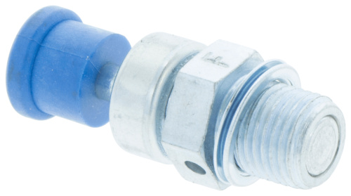 Metalowy zawór dekompresyjny pilarki 262XP z niebieską plastikową końcówką, widok z boku, ukazujący gwint z uszczelką i kształt głowicy na neutralnym tle.