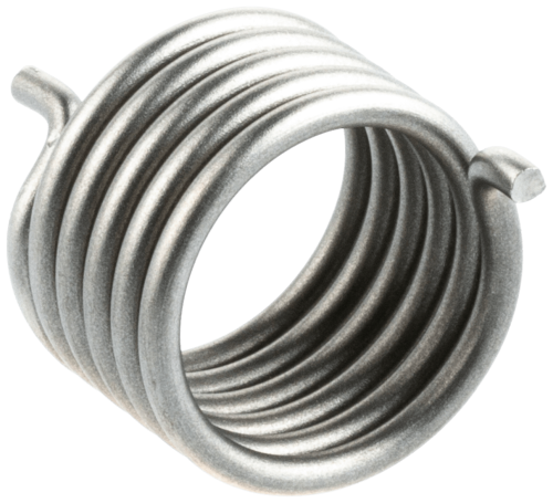 Sprężyna skrętna do pilarki Husqvarna 545 Mark II/545G Mark II, wykonana z metalowego materiału, w kolorze srebrnym. Produkt ma formę spirali z widocznymi zwinięciami, z dwoma końcami wystającymi po bokach. Umieszczona na jednolitym tle.