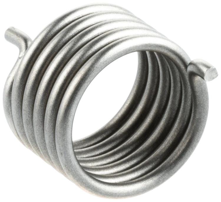 Sprężyna skrętna do pilarki Husqvarna 545 Mark II/545G Mark II, wykonana z metalowego materiału, w kolorze srebrnym. Produkt ma formę spirali z widocznymi zwinięciami, z dwoma końcami wystającymi po bokach. Umieszczona na jednolitym tle.