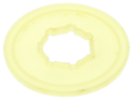 Żółta, okrągła podkładka pilarki Husqvarna z plastiku, z centralnym otworem i ząbkowanymi krawędziami. Przeznaczona do modeli 61, 268 i 272XP. Zdjęcie z przodu na jednolitym tle.