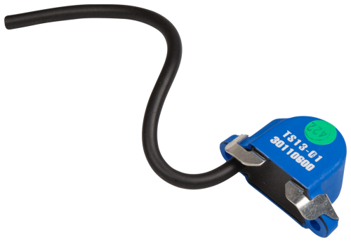 Moduł zapłonowy pilarki Husqvarna 281, 288XP, niebieski z czarnym przewodem. Widoczne napisy TS13-01 i 301110600. Montowany, z plastiku i metalu, zapewnia skuteczne działanie.