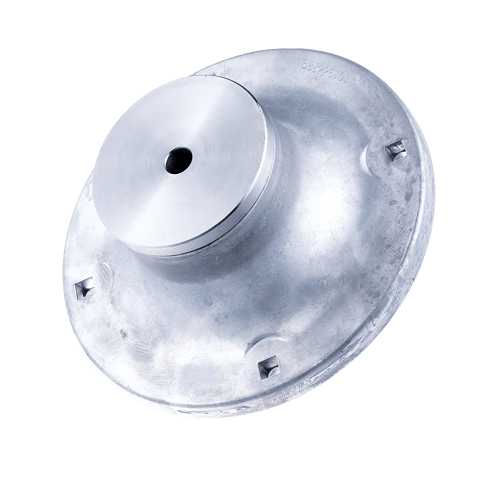 Obudowa łożyska P524 EFI Husqvarna, srebrna metaliczna, okrągła z płaskim wierzchołkiem i czterema otworami montażowymi na krawędzi.