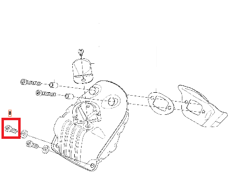 Śruba tłumika do pilarek Husqvarna 545/550XP, metalowa, o kształcie cylindrycznym, widoczna w zbliżeniu. Element mocujący, śrubowy, z widocznymi gwintami. Umieszczona obok innych części, na białym tle technicznym.