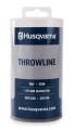 Linka rzutowa 55 m Husqvarna, w białym i szarym opakowaniu z uchwytem, z widocznym logo Husqvarna oraz oznaczeniami: 55 m długości, 1,75 mm średnicy, 560 funtów (254 kg) wytrzymałości. Produkt zamknięty w plastikowej tubie.