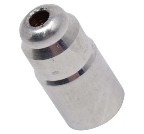 Odpowietrznik pilarki Husqvarna 346XP, 351, metaliczny, cylindryczny. Widok z boku pokazujący gwint, zaokrągloną końcówkę i oznaczenia otwierające drogi powietrza. Nowy, na jednolitym tle.