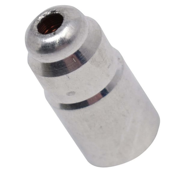 Odpowietrznik pilarki Husqvarna 346XP, 351, metaliczny, cylindryczny. Widok z boku pokazujący gwint, zaokrągloną końcówkę i oznaczenia otwierające drogi powietrza. Nowy, na jednolitym tle.