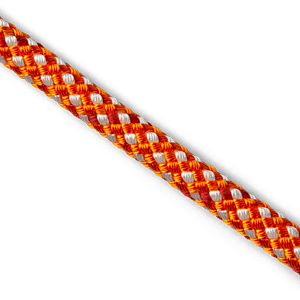 Lina 60 m x 14 mm Husqvarna w kolorze pomarańczowym i szarym, pleciona z wytrzymałego materiału. Prezentowana w zbliżeniu, ukazując szczegóły struktury i wzoru. Długość oraz szerokość liny widoczne w proporcji. Bez dodatkowych akcesoriów.