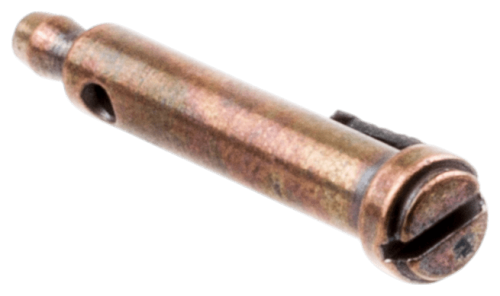 Śruba regulacji pompy oleju, metaliczna, w kolorze mosiężnym z widocznym gwintem i nacięciem na górze. Ujęcie z boku, leżąca na jednolitym tle, bez dodatkowych akcesoriów. Przeznaczona do pilarki Husqvarna 351, 359. Długość szacunkowo 5 cm.