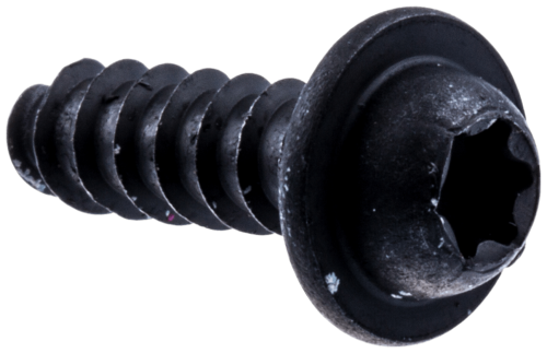 Śruba amortyzatora pilarki 120Mark II/136 Husqvarna, czarna, wykonana z metalu. Zbliżenie z boku ukazuje gwintowaną część oraz sześciokątny otwór na górze, który umożliwia montaż. Widoczne detale to gładkie krawędzie i obrzeża.