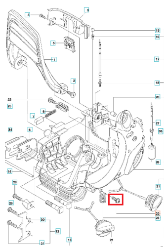 Śruba amortyzatora pilarki Husqvarna 120Mark II/136, metalowa, matowa, leżąca na białym tle. Kompaktowa z wyraźnym gwintem i zaokrąglonymi końcami, widoczna z boku.